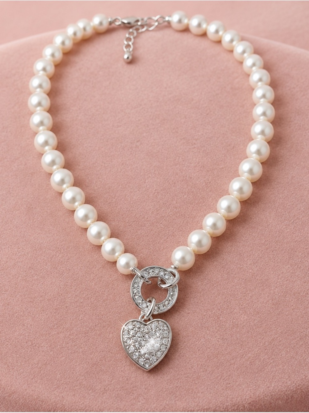 Avon Gloria Pearlesque Heart Charm Necklace and Bracelet